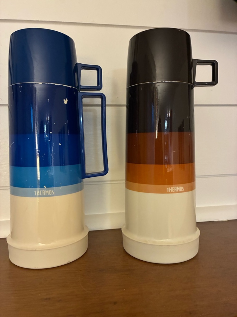 Vintage Thermos Set Retro Striped Camping Coffee Jugs w Cups - Picture 14 of 14